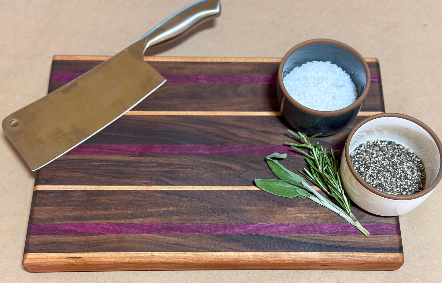 Cutting Board - Walnut with touches of Cherry, Purple Heart & Maple (1 5/16 x 10 x 15 1/4)