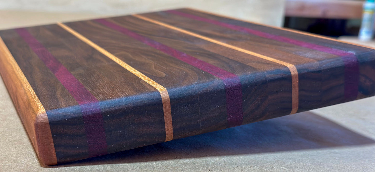 Cutting Board - Walnut with touches of Cherry, Purple Heart & Maple (1 5/16 x 10 x 15 1/4)